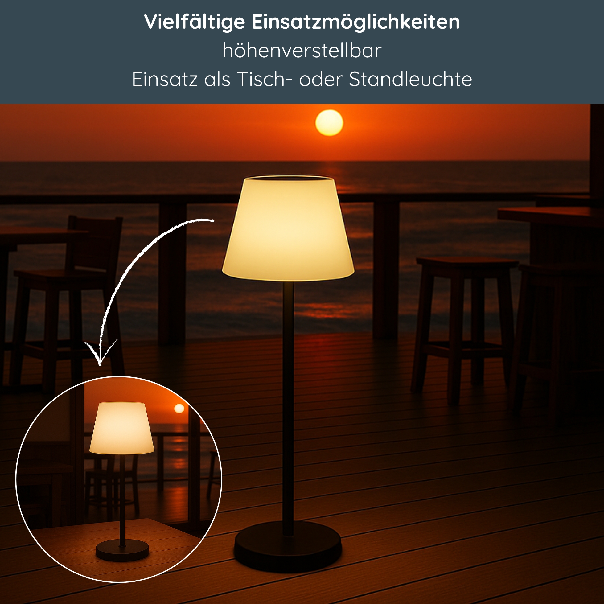 MeLiTec Solarleuchte für Terrasse und Garten, Solar Lounge Light, SO50-1 mit Fernbedienung Lampe, Lampenschirm,
