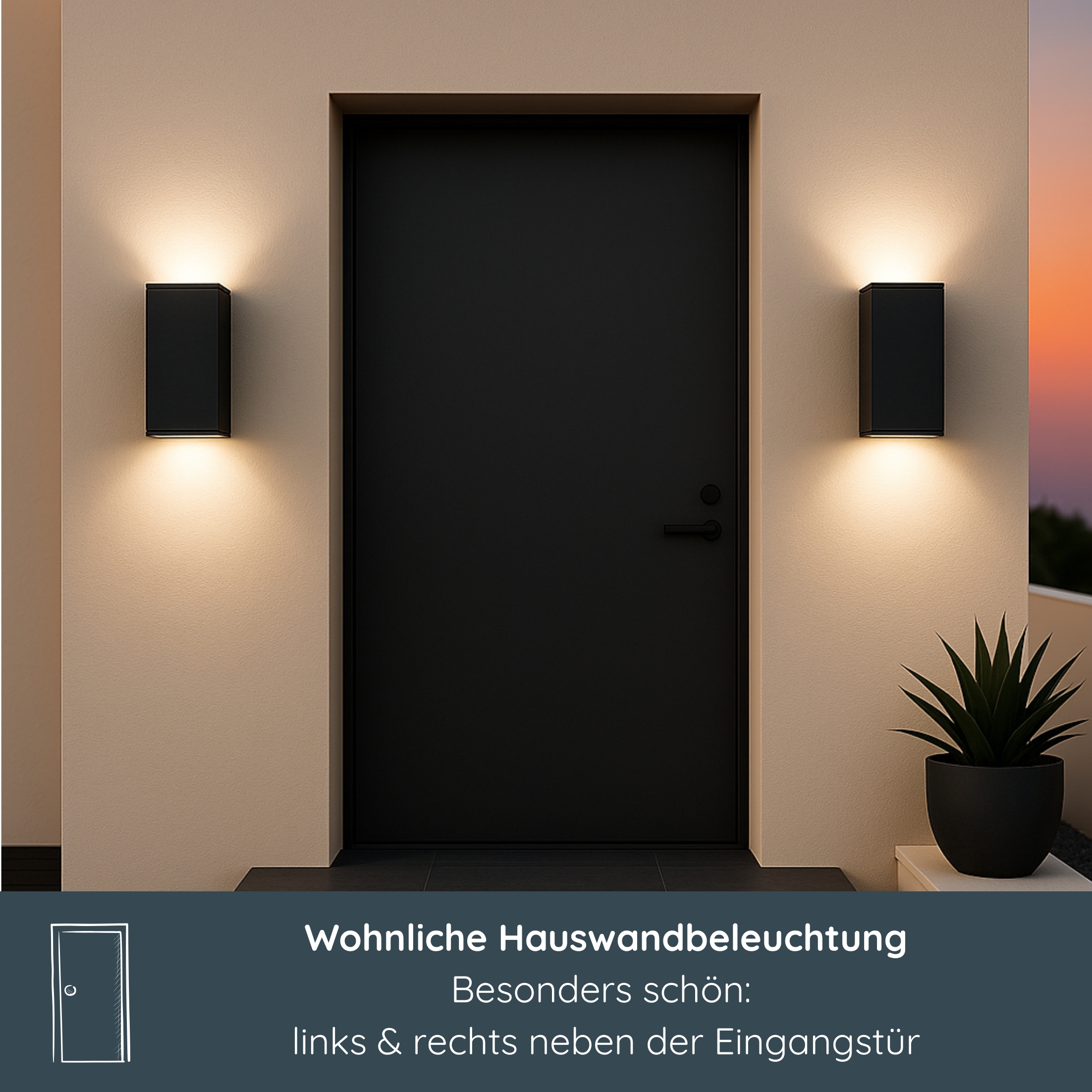 MeLiTec LED-Wandleuchte, Up and Down-Leuchte für außen und innen, aus Edelstahl, eckig, schwarz matt, IP44, Wandlampe, 146-1 Pflanze, Tür, Beleuchtung,